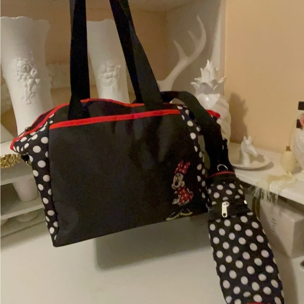 Disney Minnie Dots super cute diaper bag with a bottle holder& stroller straps